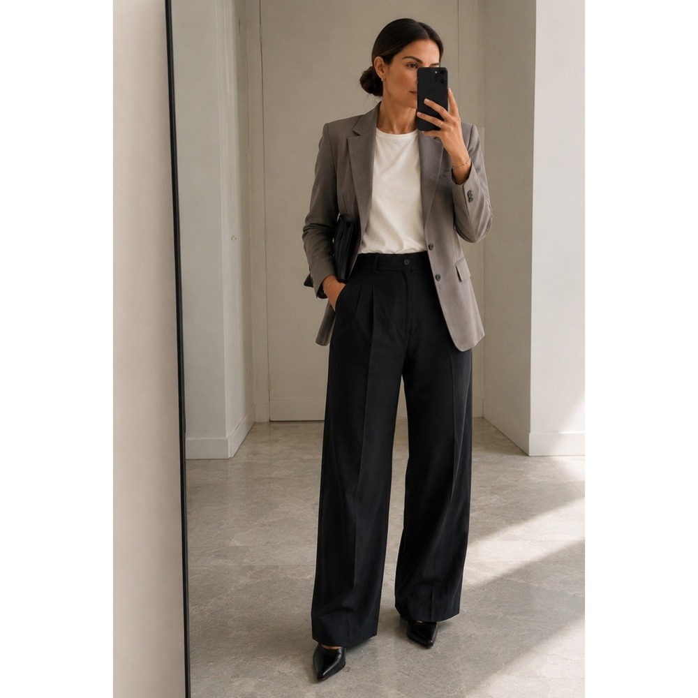 Vintage Emporio Armani Italy Black Wide Leg High Rise Trousers Pants Italy 28